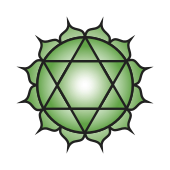Green 12-petaled lotus symbol with a six-pointed star for the Anahata heart chakra