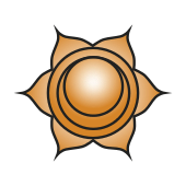 Orange six-petaled lotus symbol with crescent circles for the Svadhishthana sacral chakra