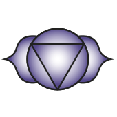 Indigo two-petaled symbol with a downward triangle for the Ajna third-eye chakra