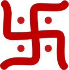 Red Hindu swastika with four dots