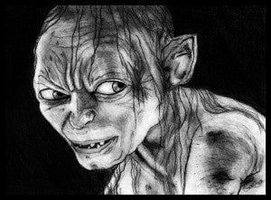 Pencil drawing of Gollum from The Lord of the Rings