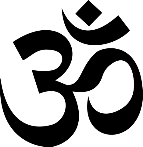 Black Om symbol on a white background